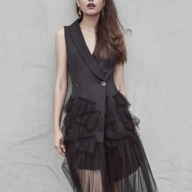 2019 Runway Black Midi Suit Office Lady Mesh Patchwork Dress Sleeveless Blazer Elegant Chic Female Women Jacket Dresses Vestidos
2019 Runway Black Midi Suit Office Lady Mesh Patchwork Dress Sleeveless Blazer Elegant Chic Female Women Jacket Dresses Vestidos