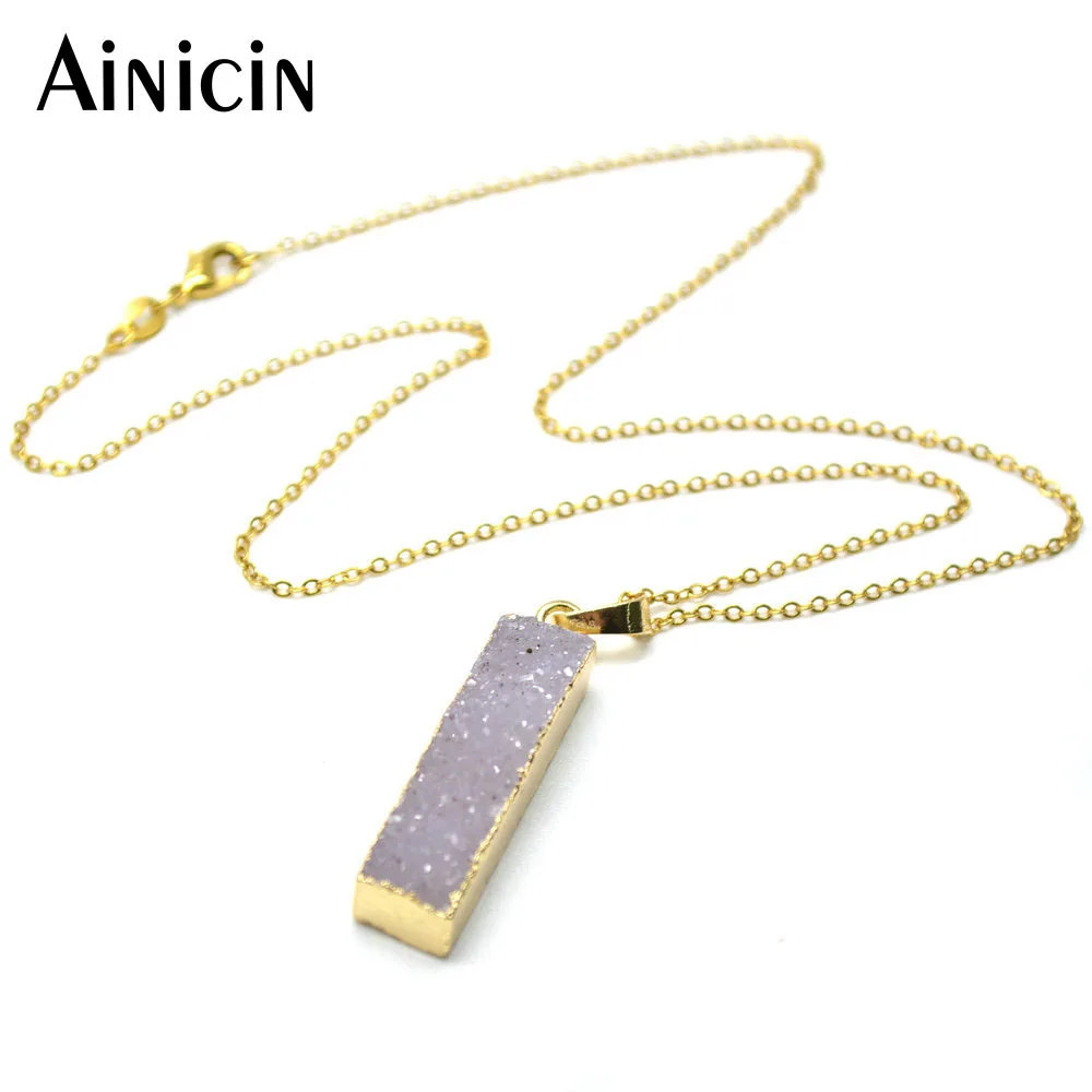 5pc High Quality Natural Drusy Stone 10x38mm Strip Pendant Smooth Druzy Crystal 16'' Gold Chain Necklace For Women Jewelry Gift
5pc High Quality Natural Drusy Stone 10x38mm Strip Pendant Smooth Druzy Crystal 16'' Gold Chain Necklace For Women Jewelry Gift