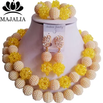 Majalia Fashion Nigeria Wedding African Beads Jewelry Set Beige and Yellow Crystal Necklace Bridal Jewelry Sets 2CT032 
Majalia Fashion Nigeria Wedding African Beads Jewelry Set Beige and Yellow Crystal Necklace Bridal Jewelry Sets 2CT032