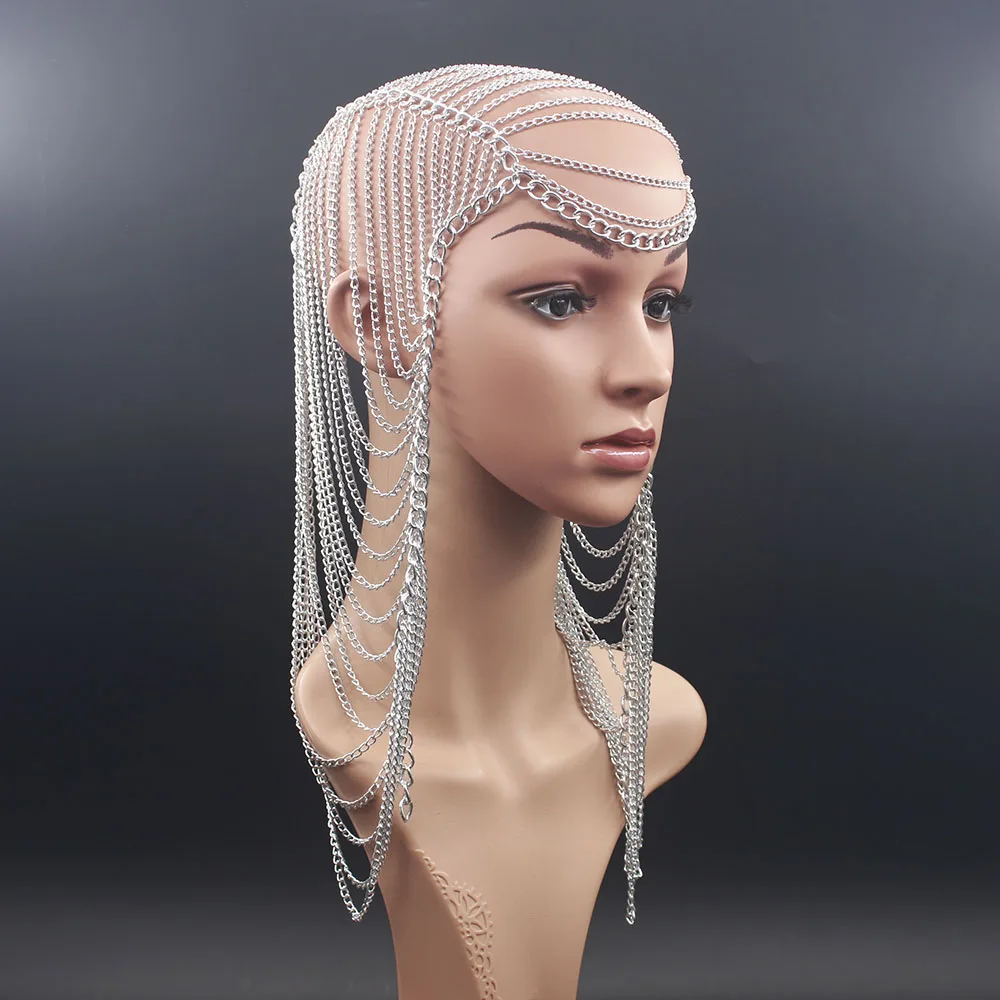 

Luxury Gold Metal Long Tassel Punk Head Chain Hair Jewelry for Women Party Wedding Hair Accessories Headpiece