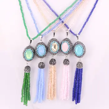 Fashion 5Pcs Crystal Beads Necklace with Pave Rhinestone Faceted Stone with Tassel Pendant Handmade Women Jewelry
Fashion 5Pcs Crystal Beads Necklace with Pave Rhinestone Faceted Stone with Tassel Pendant Handmade Women Jewelry