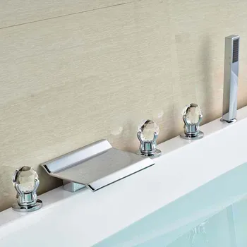Luxury Style Three Handles Deck Mounted Chrome Brass Waterfall Bathroom Faucet Basin Mixer Tap
Luxury Style Three Handles Deck Mounted Chrome Brass Waterfall Bathroom Faucet Basin Mixer Tap