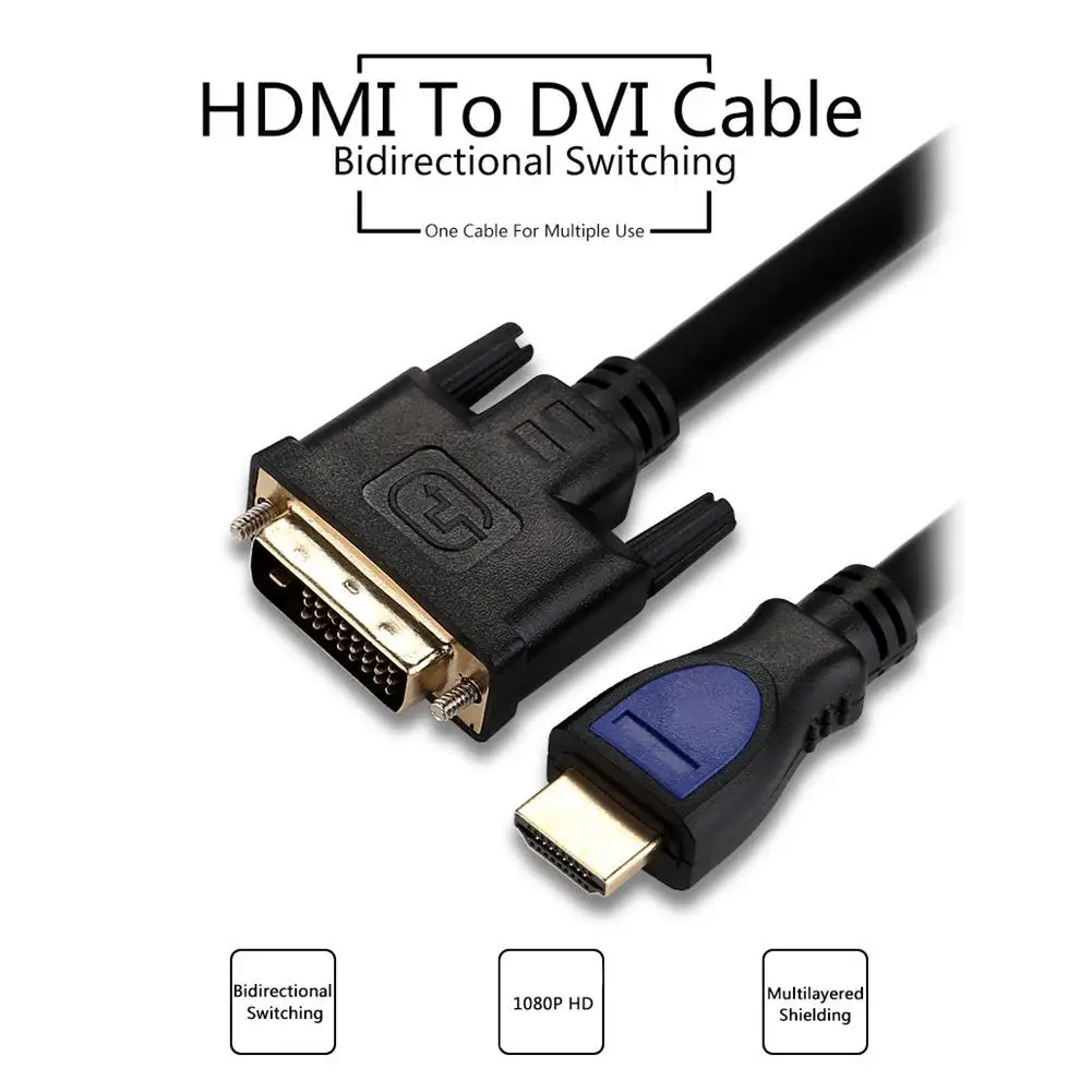 HDMI to DVI 24+1 Cable Computer To TV 1080P Double Magnet Ring Display OFC Gold Plating HD Cable for HDTV DVD Projector High
HDMI to DVI 24+1 Cable Computer To TV 1080P Double Magnet Ring Display OFC Gold Plating HD Cable for HDTV DVD Projector High