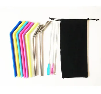 Wholesale 100 set/lot drinking straws set 6 Food grade silicone straws + 4 stainless steel straw+3 brushes +1 black velvet bag
Wholesale 100 set/lot drinking straws set 6 Food grade silicone straws + 4 stainless steel straw+3 brushes +1 black velvet bag