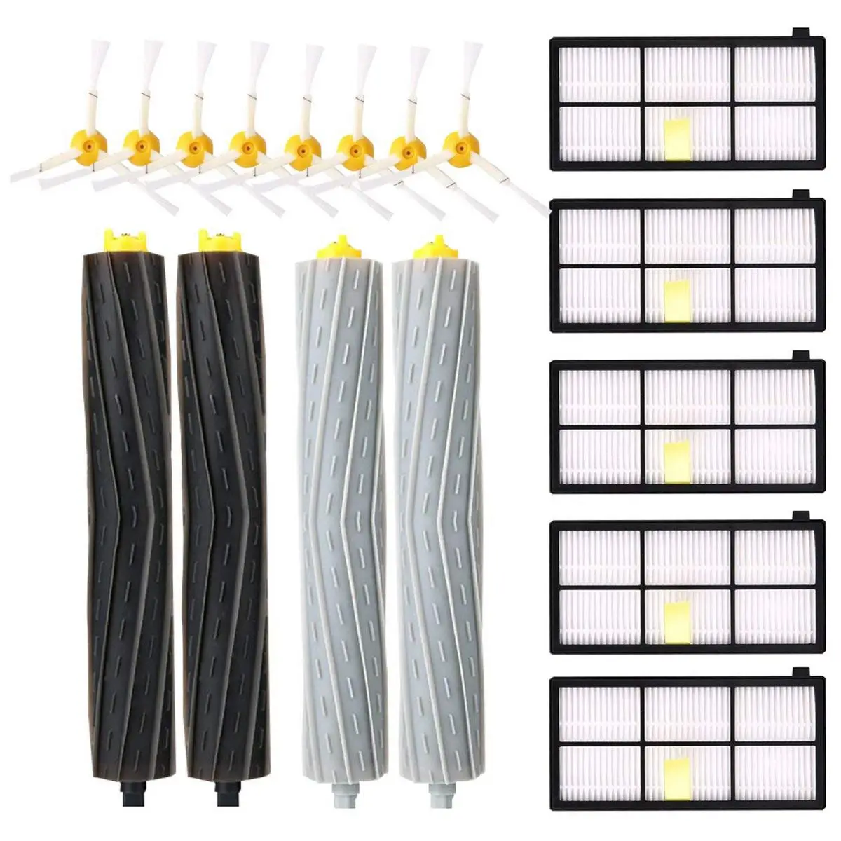 New Replacement Parts Kit for iRobot Roomba 800,900 Series, Accessories Kit with 8 Side Brushes + 5 Filter + 2 Debris Extractor 
New Replacement Parts Kit for iRobot Roomba 800,900 Series, Accessories Kit with 8 Side Brushes + 5 Filter + 2 Debris Extractor