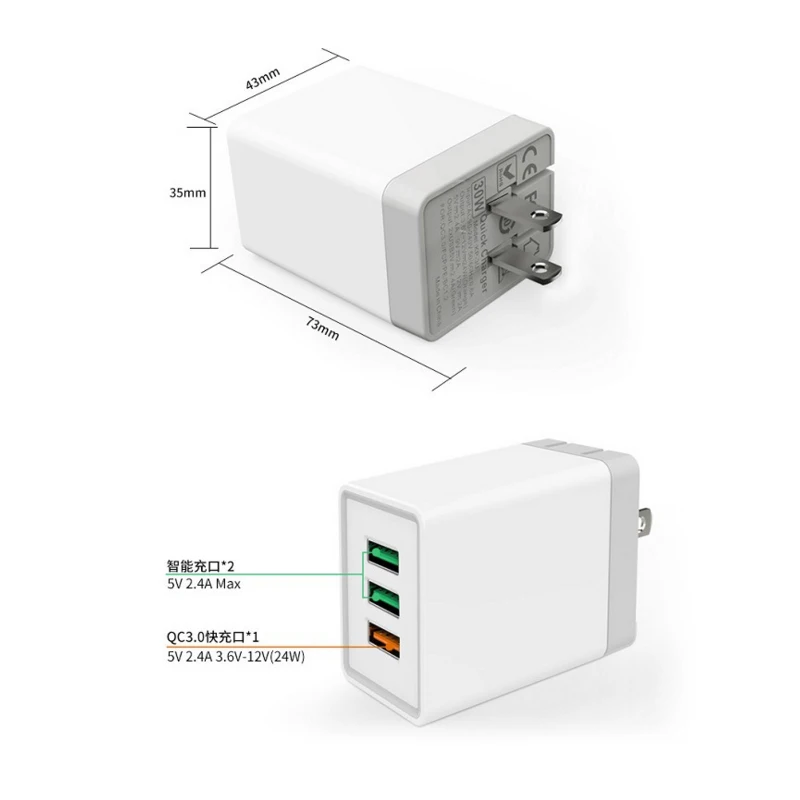 Usb Quick Charger 3 Port 30w Travel Charger Qualcomm Quick Charge 3.0 Foldable US Plug Usb Wall Charger
Usb Quick Charger 3 Port 30w Travel Charger Qualcomm Quick Charge 3.0 Foldable US Plug Usb Wall Charger