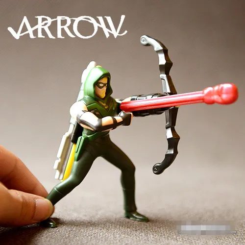 Original Green Arrow Action Figure and stickers Kids Toy Fun Toy Mini doll 10cm PVC Model Toy for Children Birthday Gifts