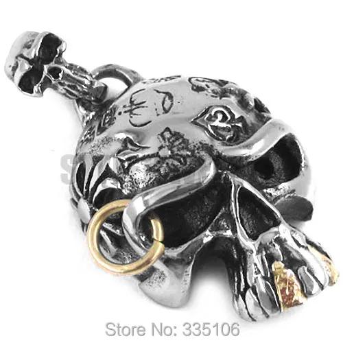 Interesting Gold Teeth Ghost Skull Pendant Stainless Steel Jewelry Retro Motor Biker Pendant SWP0114
Interesting Gold Teeth Ghost Skull Pendant Stainless Steel Jewelry Retro Motor Biker Pendant SWP0114