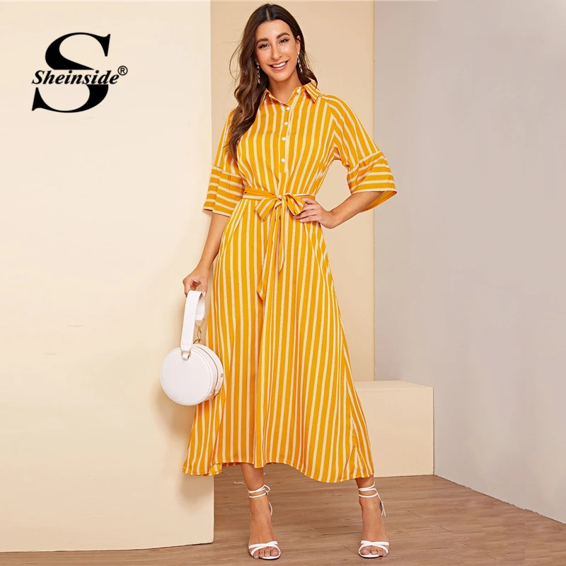 Sheinside Casual Stripe Print Dress Women 2019 Summer Half Sleeve A Line Dresses Ladies Yellow Button Up Belted Maxi Dress
Sheinside Casual Stripe Print Dress Women 2019 Summer Half Sleeve A Line Dresses Ladies Yellow Button Up Belted Maxi Dress