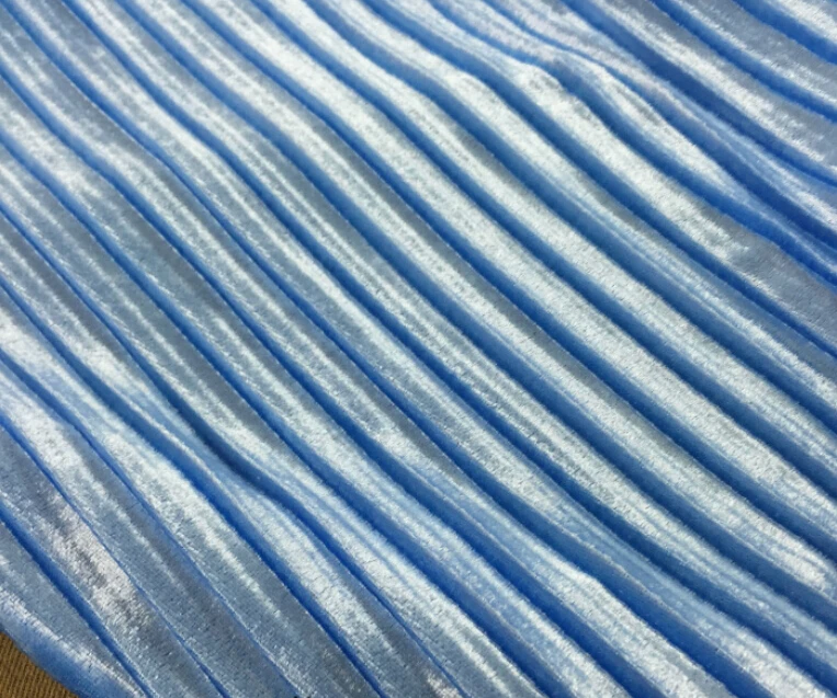 

2 meters 150cm 59.05" width sky blue soft crumple accordion pleated pleuche velour fabric for long skirt dress MM28