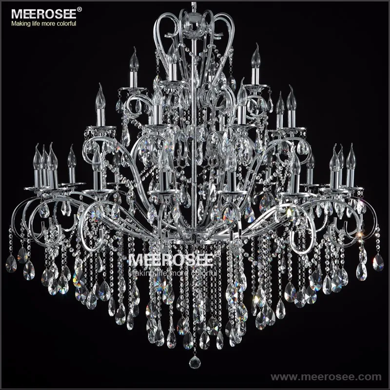 Large 28 Arms Wrought Iron Chandelier Crystal Light Fixture Chrome Lustre De Sala Crystal Hanging Lamp (3)