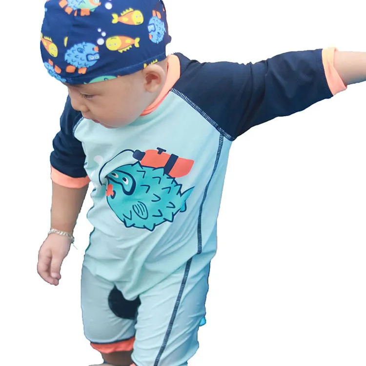 Для маленьких мальчиков с рисунком рыба Детская одежда для плавания шляпа +