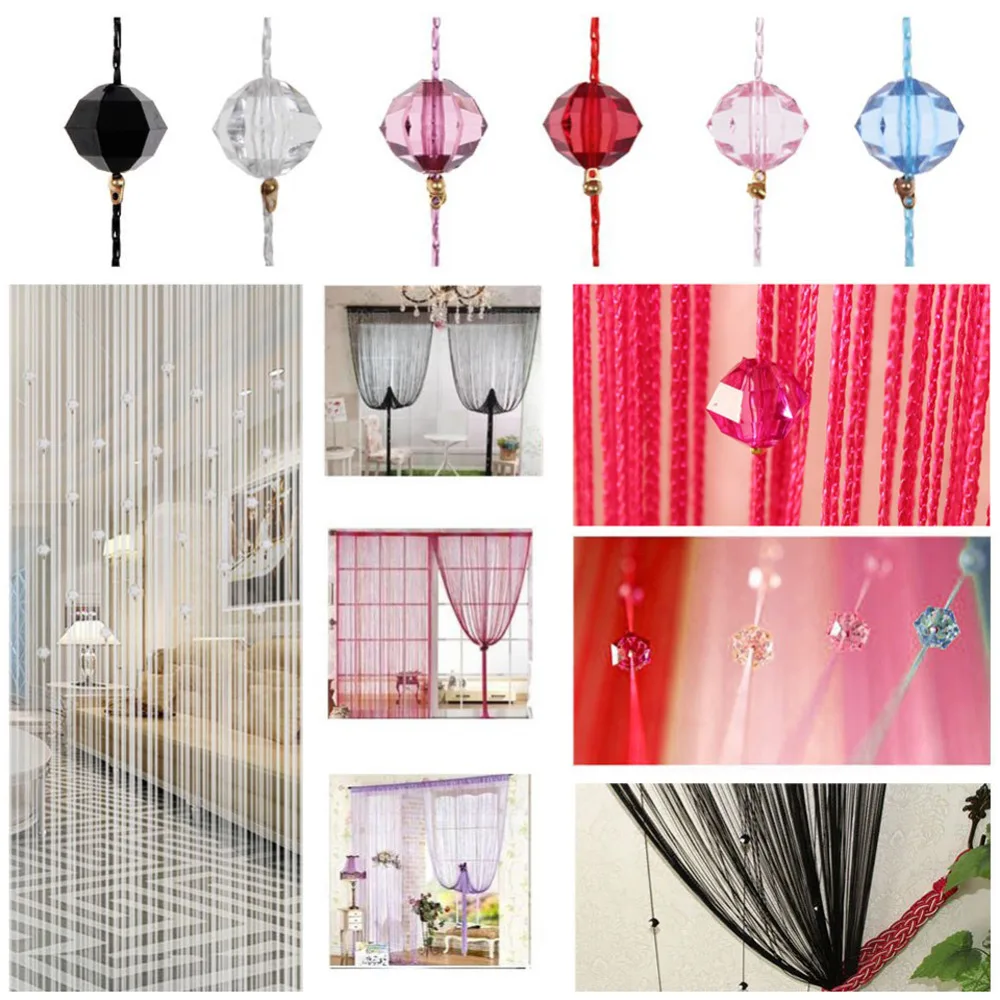 Image 1PC String Curtain Tassel Curtain Crystal Beads Silk Window Door Divider Sheer Curtains Valance Door Windows Panel Curtain