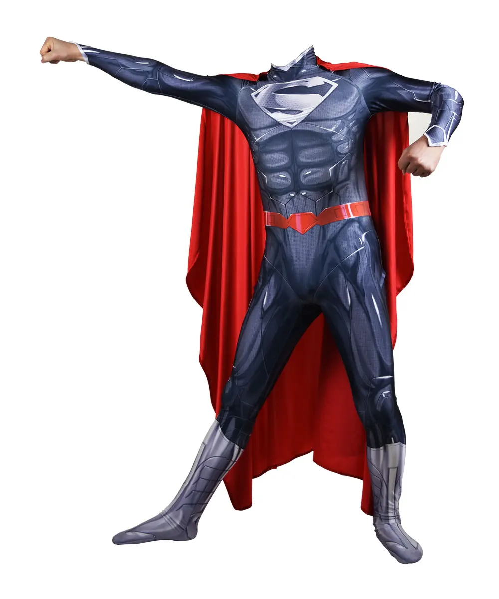 

New 52 Black Superman Cosplay costume Superhero Bodysuit 3D Printting Lycra Spandex Zentai Halloween Party suit free delivery