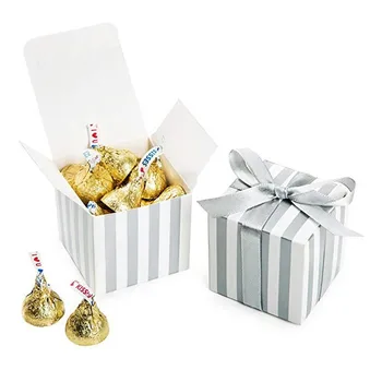 Pack of 50 Kraft Paper box Silver White Strips Small Candy Box Bulk 2x2x2 inch with Ribbon, baby shower party and holiday celebr
Pack of 50 Kraft Paper box Silver White Strips Small Candy Box Bulk 2x2x2 inch with Ribbon, baby shower party and holiday celebr