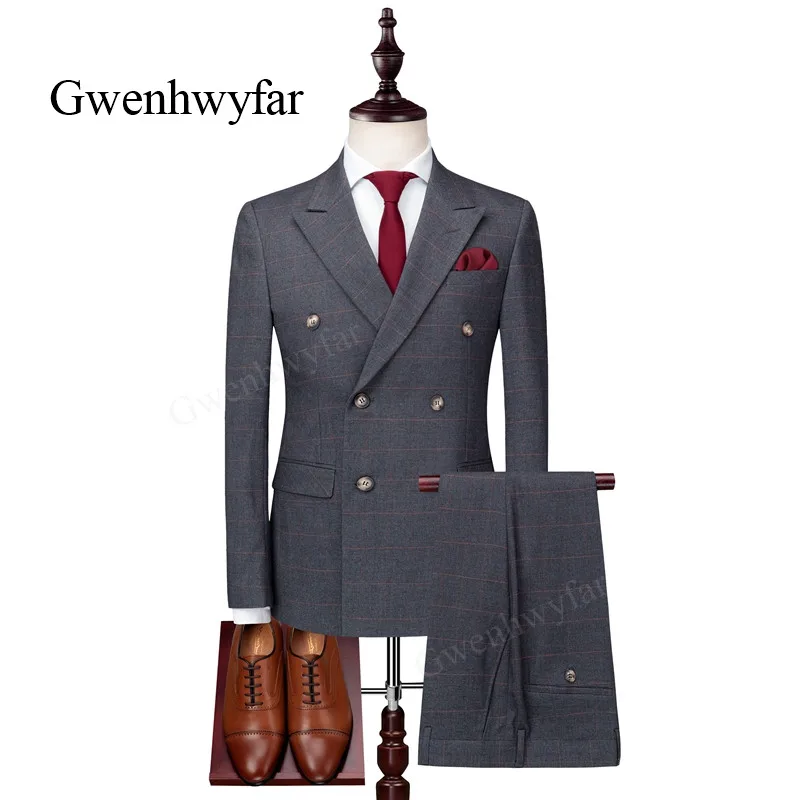 Gwenhwyfar 2018 Autumn Winter New Double Breasted Men Suits Grey Plaid Slim Fit Groom Wedding Suit Formal Prom Mens Tuxedos Sets
Gwenhwyfar 2018 Autumn Winter New Double Breasted Men Suits Grey Plaid Slim Fit Groom Wedding Suit Formal Prom Mens Tuxedos Sets