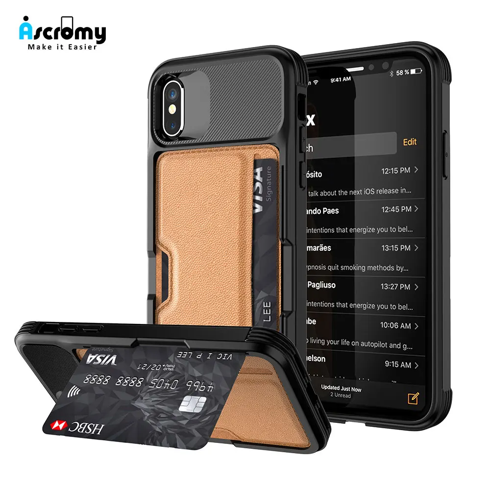 Ascromy для iPhone XS Max чехол кошелек флип кожаный силиконовый TPU слот карт держатель X XR 8