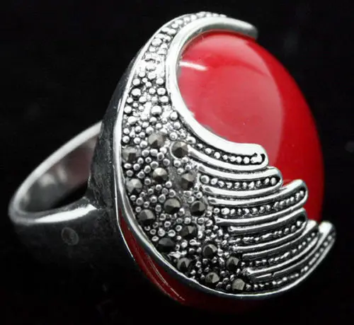 Кольцо Marcasite из серебра 925 пробы с красным кораллом Размер 7/8/9/10 | Украшения и