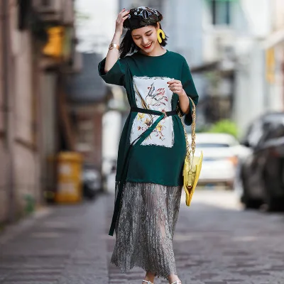 018 summer new style fashion lace T-shirt long skirt large lace gauze thin dress
018 summer new style fashion lace T-shirt long skirt large lace gauze thin dress