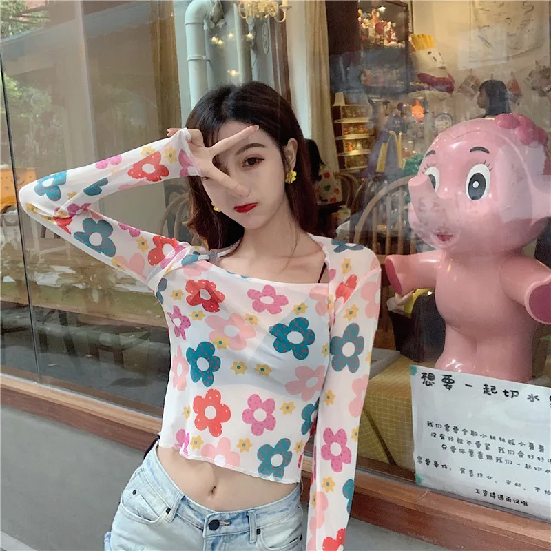 Women Sexy Slim Semi-transparent Mesh Printing Cropped T Shirts Girls Thin Full Sleeve T-shirts Female Flower Crop Tops Tees
Women Sexy Slim Semi-transparent Mesh Printing Cropped T Shirts Girls Thin Full Sleeve T-shirts Female Flower Crop Tops Tees