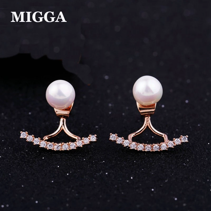 MIGGA Rose Gold Color Double Usages Imitation Pearl Stud Earrings Cubic Zirconia Back CZ Crystal Brincos
MIGGA Rose Gold Color Double Usages Imitation Pearl Stud Earrings Cubic Zirconia Back CZ Crystal Brincos