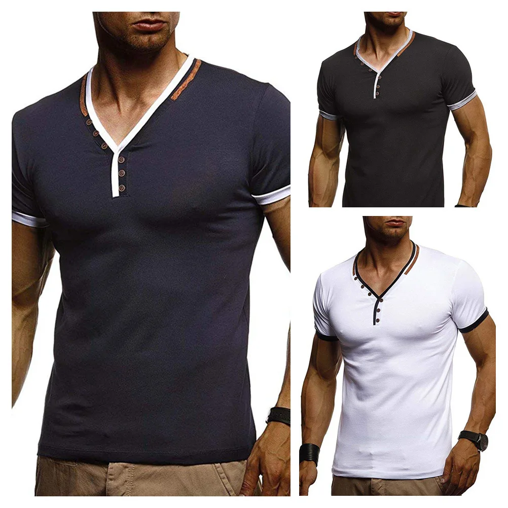 2019 Mens Button Design T-shirt Hit color V-neck Fitness T shirt For Male Summer Dress Cotton streetwear hip hop tshirt men
2019 Mens Button Design T-shirt Hit color V-neck Fitness T shirt For Male Summer Dress Cotton streetwear hip hop tshirt men