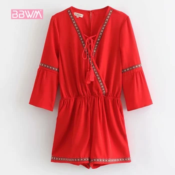 2019 spring new loose thin embroidery V-neck seven-point sleeves with waist waist jumpsuit women Lace vacation red
2019 spring new loose thin embroidery V-neck seven-point sleeves with waist waist jumpsuit women Lace vacation red