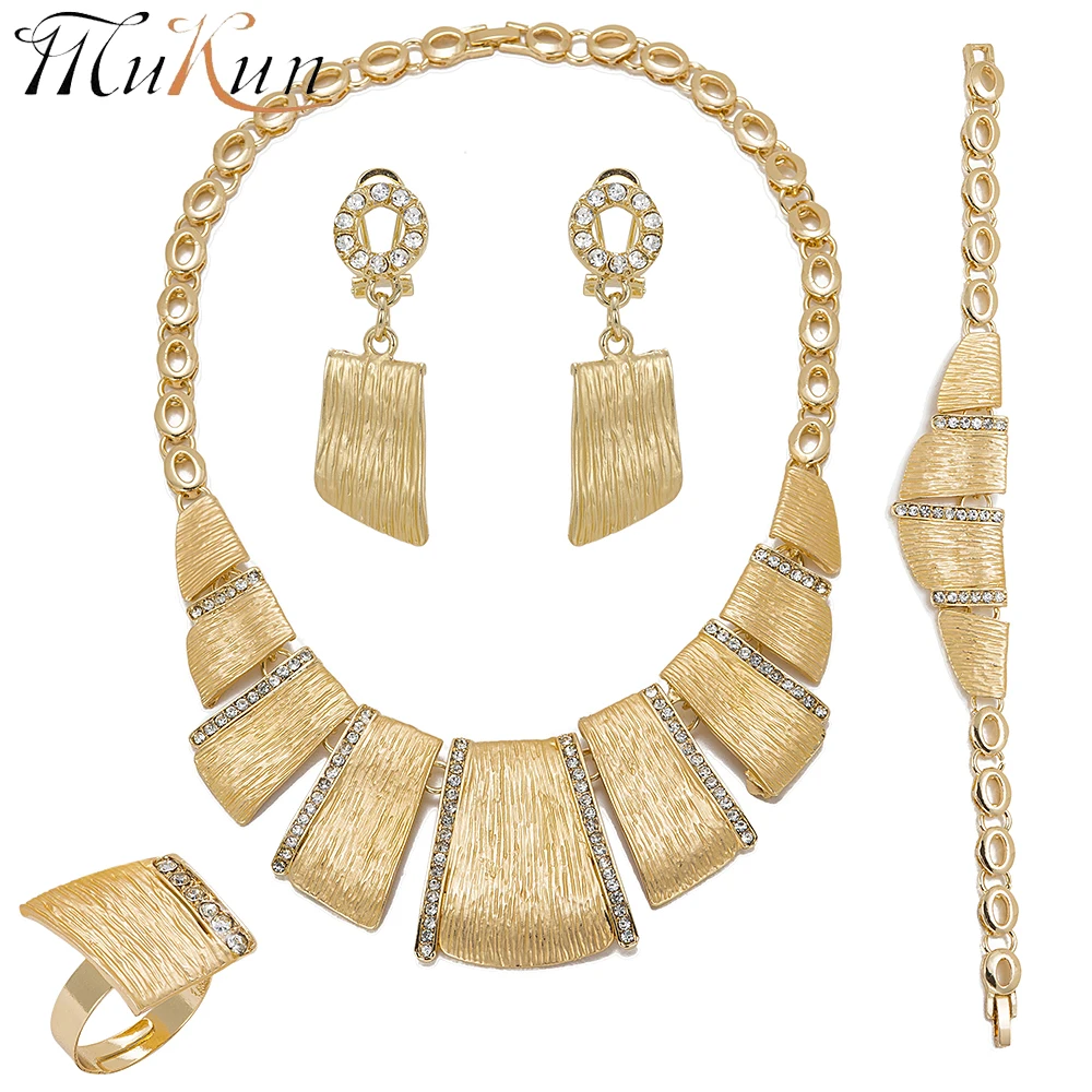 MUKUN African Fashion Exquisite Crystal Costume Nigeria Wedding Jewelry Sets big Necklace Earring Dubai Gold Color Jewelry Sets
MUKUN African Fashion Exquisite Crystal Costume Nigeria Wedding Jewelry Sets big Necklace Earring Dubai Gold Color Jewelry Sets