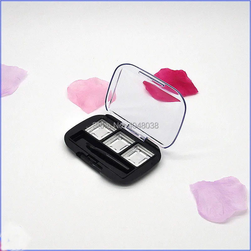 Cosmetic Compact 3 Grids Square Empty Eye Shadow Palette Transparent Lipstick Container with Lip Brush Eyeshadow Packing Box (4)