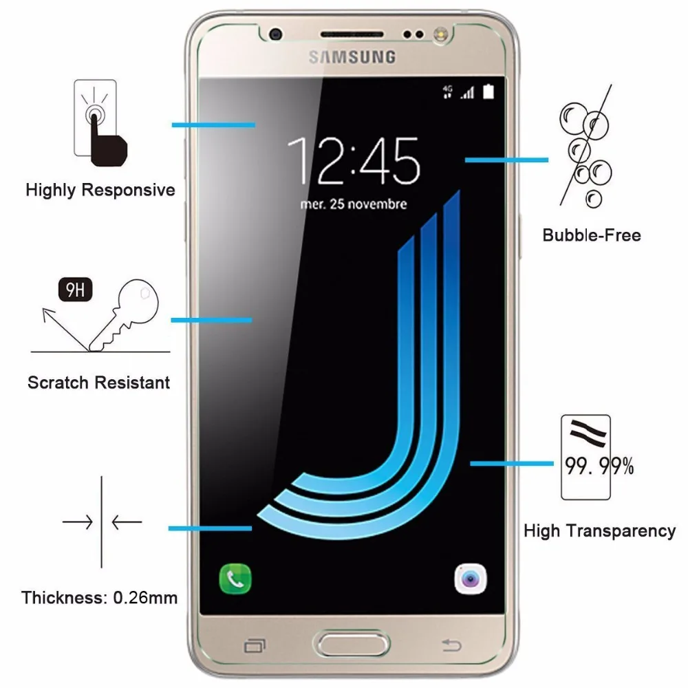 

9H 0.26mm Clear Tempered Glass For Samsung Galaxy J5 (2016) SM-J510 5.2inch Glass Screen Protector Anti-Shatter Film Glossy Sklo