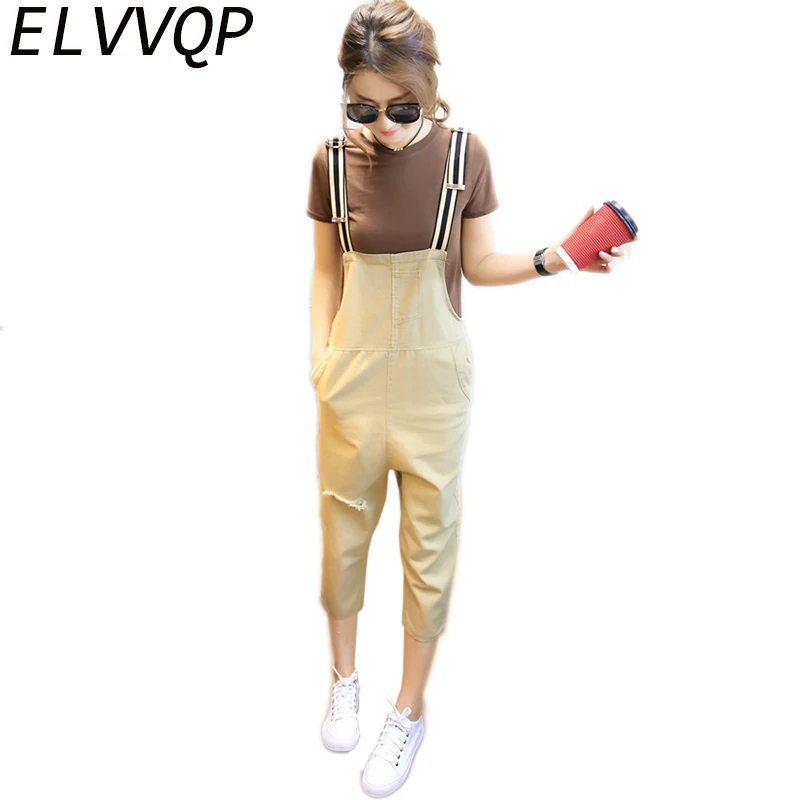 2018 new solid color Holes Wide leg strap pants female summer plus size overalls loose Harlan jumpsuit casual pants women WF123
2018 new solid color Holes Wide leg strap pants female summer plus size overalls loose Harlan jumpsuit casual pants women WF123