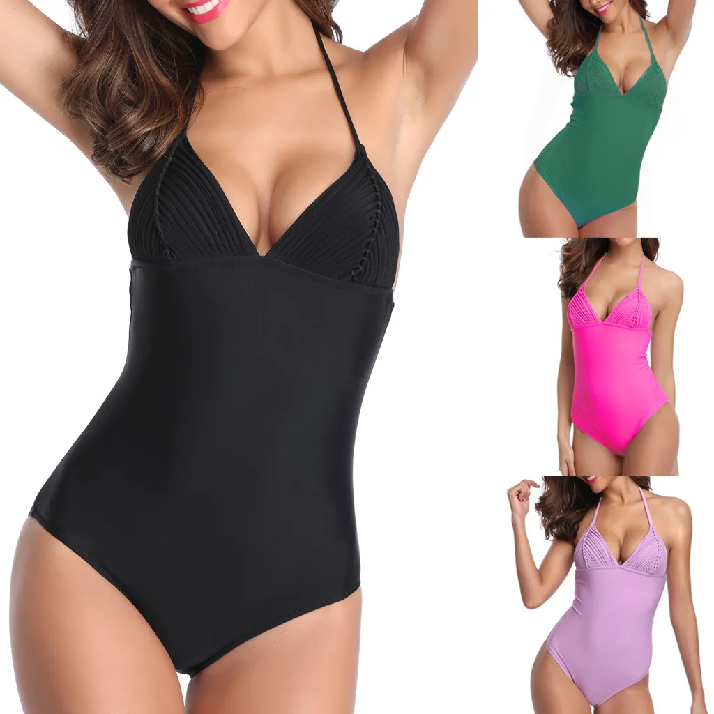 Women Summer Swimming Padded Swimsuit Monokini Solid Black Pink Green Purple Bikini One Piece Swimwear One-piece V Neck Bodysuit
Women Summer Swimming Padded Swimsuit Monokini Solid Black Pink Green Purple Bikini One Piece Swimwear One-piece V Neck Bodysuit