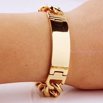 2016 New 1pcs 316L Stainless Steel Blank ID Bracelet Bangle Gold Tone Cuban Curb Chain 21cm*16mm Punk Men Cuff Jewelry 74g
2016 New 1pcs 316L Stainless Steel Blank ID Bracelet Bangle Gold Tone Cuban Curb Chain 21cm*16mm Punk Men Cuff Jewelry 74g