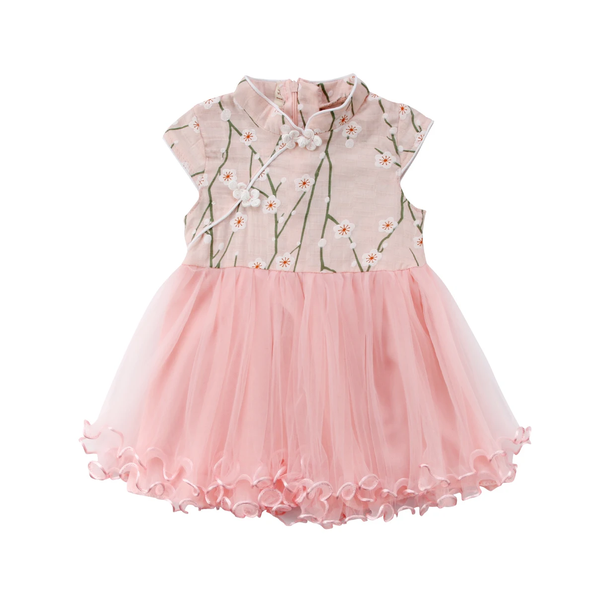 

Folk-custom Mesh Tulle Dress Princess Party Wedding Tutu Net Yarn Ball Gown Dress Baby Girls Floral Sundress Outfits Pink 6M-4Y