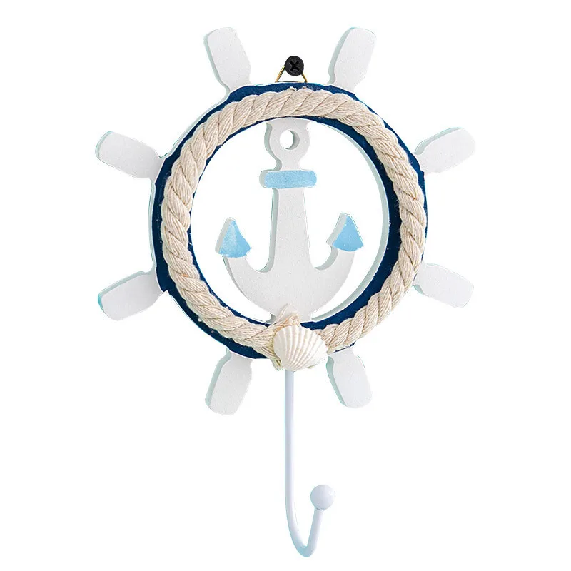 Waliicorners style coat hook blue and white old wooden hand-painted home decoration rudder hook wrought iron hook 7