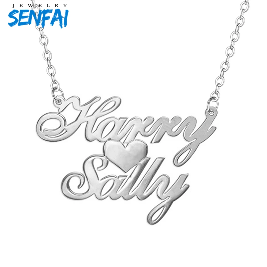 Custom Two Name Love Necklace Personalized Silver Carrie Style Name plate Necklace with Heart Fashion Necklace for Women
Custom Two Name Love Necklace Personalized Silver Carrie Style Name plate Necklace with Heart Fashion Necklace for Women