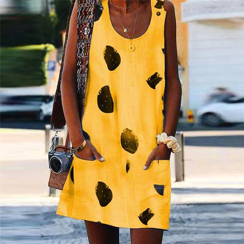 Dress Women Summer Sleeveles O Neck Dot Dresses Pocket Casual Plain Mini Dresses Fashion New Casual Straight Dress Sundress
Dress Women Summer Sleeveles O Neck Dot Dresses Pocket Casual Plain Mini Dresses Fashion New Casual Straight Dress Sundress