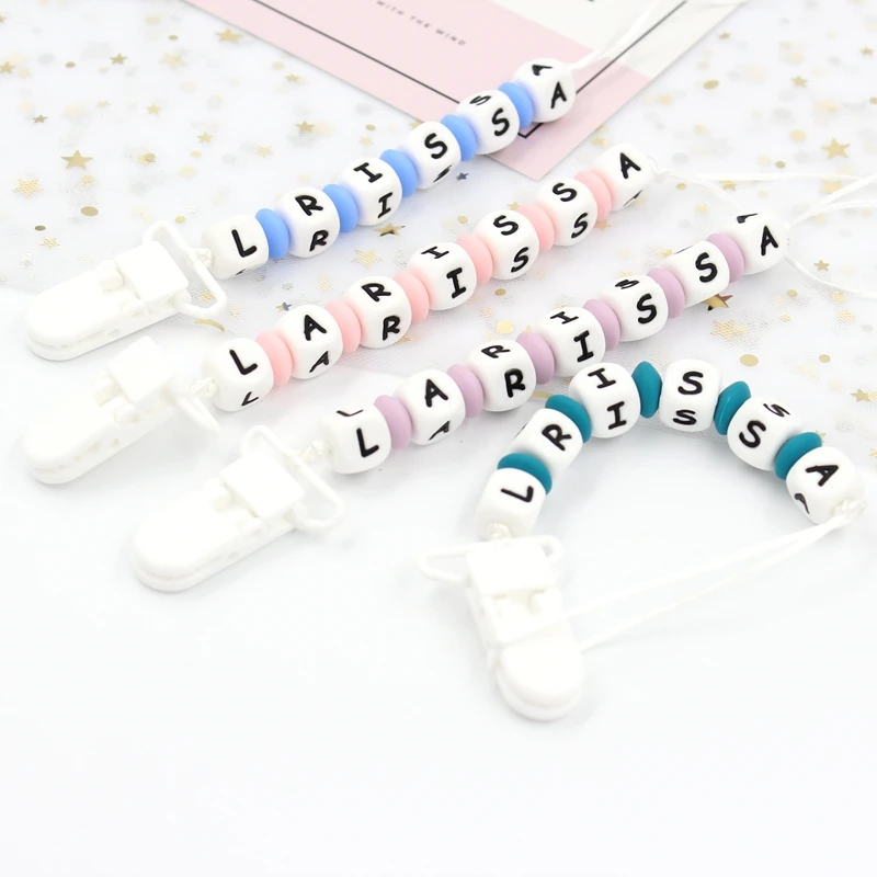 Customized Baby Name Alphabet Leeter Silicone Teether Toy Pacifier Chain Clip Teething Beads Handmade Nappy Chain Toy T0350
Customized Baby Name Alphabet Leeter Silicone Teether Toy Pacifier Chain Clip Teething Beads Handmade Nappy Chain Toy T0350