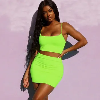 Spaghetti Straps Camis Sexy Two Piece Set Casual Women Crop Top Skirt Set Summer Neon Green Streetwear Party Matching Sets
Spaghetti Straps Camis Sexy Two Piece Set Casual Women Crop Top Skirt Set Summer Neon Green Streetwear Party Matching Sets