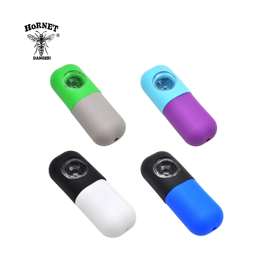 

HORNET Capsule Style FDA Silicone Smoking Herb Pipe 112MM Glass Bowl Unbreakable Tobacco Pipe Cigarette Filter Holder Easy Clean
