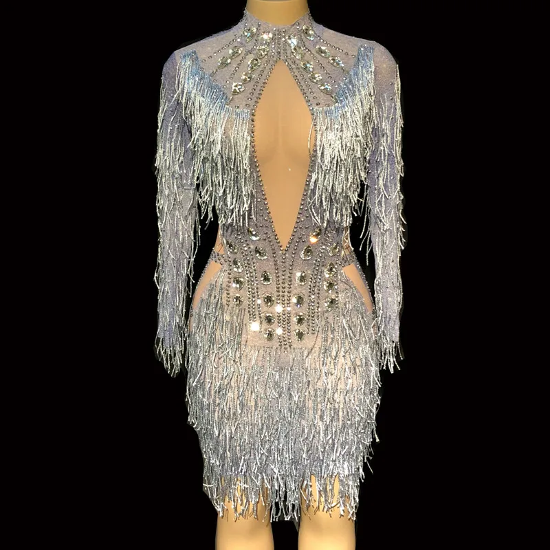 Sparkly Silver Rhinestones Dress Women Birthday Celebrate Costume Female Singer Bling Tassel Dresses DJ Performance Dance Outfit
Sparkly Silver Rhinestones Dress Women Birthday Celebrate Costume Female Singer Bling Tassel Dresses DJ Performance Dance Outfit