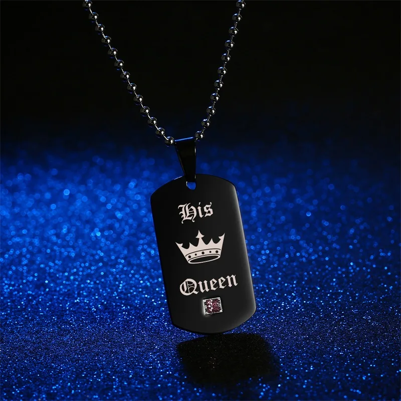 AZIZ BEKKAOUI Tags Pendant Couple Necklace Her King & His Queen Crown Necklace Military Army Cards for Lover Dropshipping 13