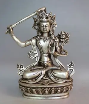 

Elaborate China Tibetan Buddhism Handwork Tibetan Silver Manjushri Bodhisattva Buddha Statue Sculpture