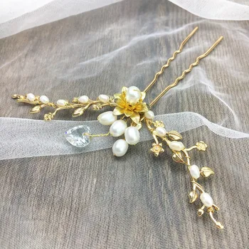 

2pc Copper Freshwater Pearl Zircon Hair Pins Bridal Headpiece Pin Jewelry Wedding Hair Accessories Pince Bijoux Femme WIGO1307