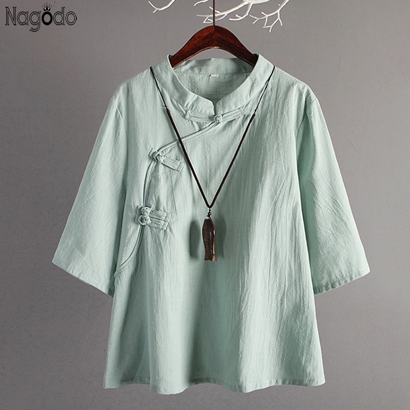 Chinese Style Linen Top New Retro Art Cotton Oblique Buttons Seven Sleeves Loose Linen Tops Women Traditional Chinese Clothing
Chinese Style Linen Top New Retro Art Cotton Oblique Buttons Seven Sleeves Loose Linen Tops Women Traditional Chinese Clothing