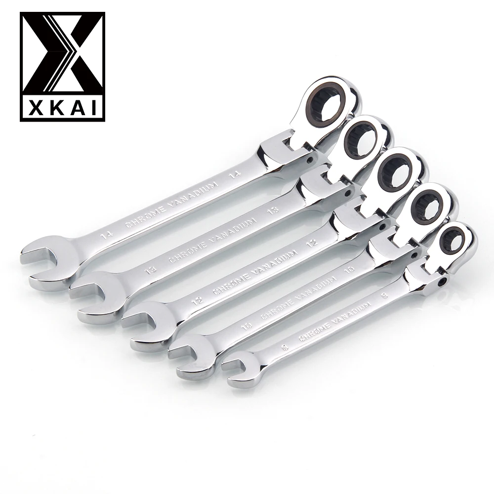 XKAI 8.10.12.13.14mm Flexible Head Ratchet Spanner Combination wrench a set of keys gear ring handle tools Chrome Vanadium
XKAI 8.10.12.13.14mm Flexible Head Ratchet Spanner Combination wrench a set of keys gear ring handle tools Chrome Vanadium