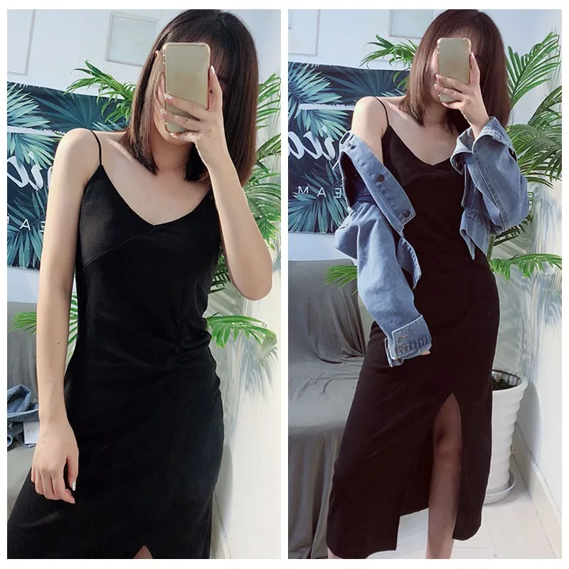 Women Summer Dress Sexy Side High Slit Black Casual Strappy Dress Solid Beach V-Neck Midi Dresses robe femme Loose vestidos
Women Summer Dress Sexy Side High Slit Black Casual Strappy Dress Solid Beach V-Neck Midi Dresses robe femme Loose vestidos