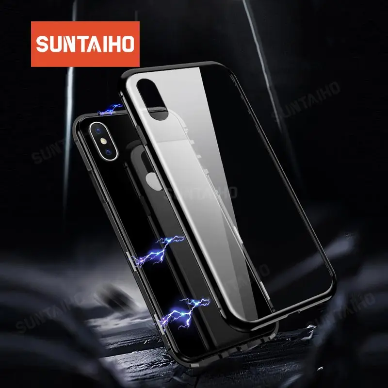 Suntaiho magnetic adsorption Phone case for iPhone XS Max XR 7 X Magnetic Tempered Glass Case MAX 86 PLUS |