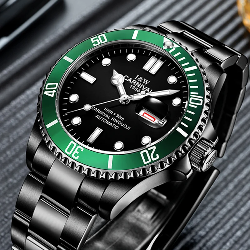 New Carnival Brand Mechanical Watch Men Rotatable Bezel GMT Sapphire Luminous Diving Clock Date Day Full Stainless Steel
New Carnival Brand Mechanical Watch Men Rotatable Bezel GMT Sapphire Luminous Diving Clock Date Day Full Stainless Steel