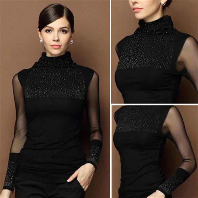 Fashion Long Sleeve T Shirts Women New Hot Sale Turtleneck Diamonds T-shirt Womens Fashion Harajuku Female Slim Femme Plus size
Fashion Long Sleeve T Shirts Women New Hot Sale Turtleneck Diamonds T-shirt Womens Fashion Harajuku Female Slim Femme Plus size